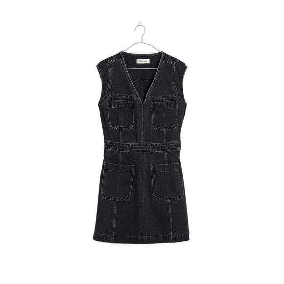 Madewell Women's Denim Cap-Sleeve Mini Dress in Tarrybrook Wash Black Size 12 - Picture 2 of 12